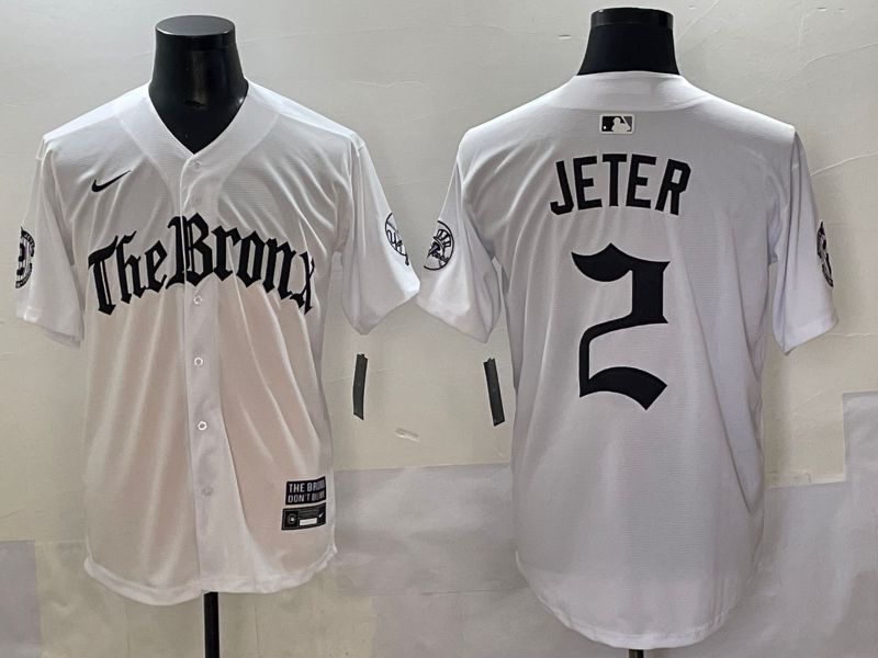 Men 2025 New York Yankees #2 Jeter White Five generations Joint Name Nike MLB Jersey style 1